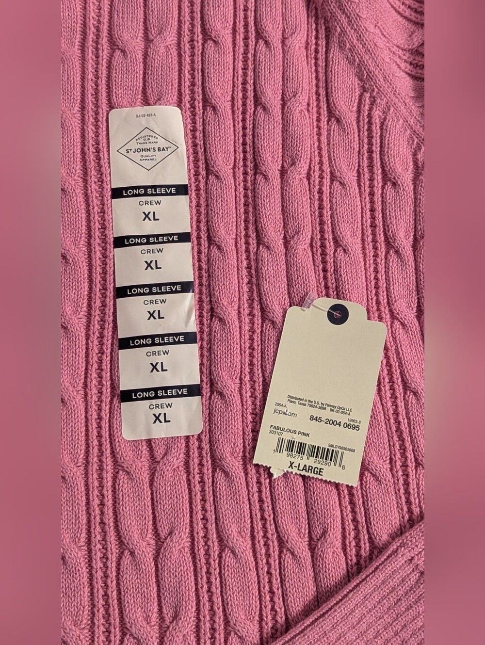 St. John’s Bay Cable Knit Sweater Women's XL fabulous pink Crew Neck long sleeve - Picture 5 of 6
